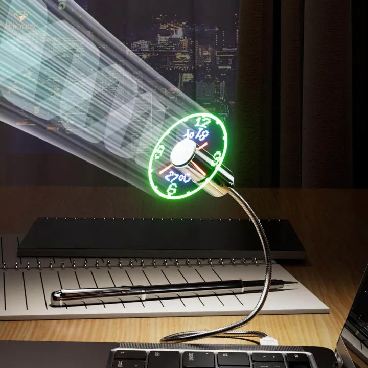LED USB Clock Fan Office Gadgets Temperature Display for Desktops Laptops